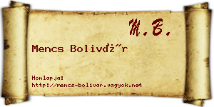 Mencs Bolivár névjegykártya